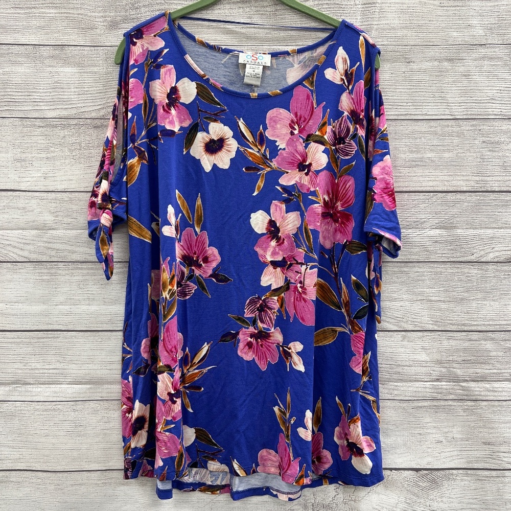 Purple Floral Cold Shoulder Top